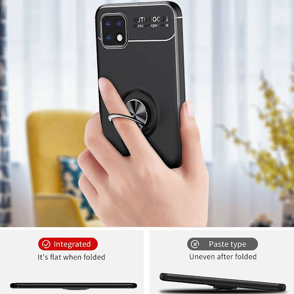 Samsung Galaxy A22 5G skal med Finger Ring och inbyggd plåt - Svart Svart