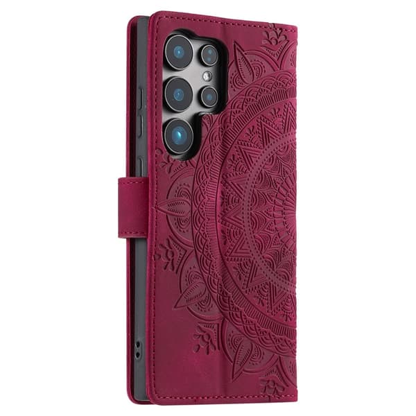 Til Samsung Galaxy S26 Ultra tegnebogscover Cover Shell Mandala Blomstermønster Red