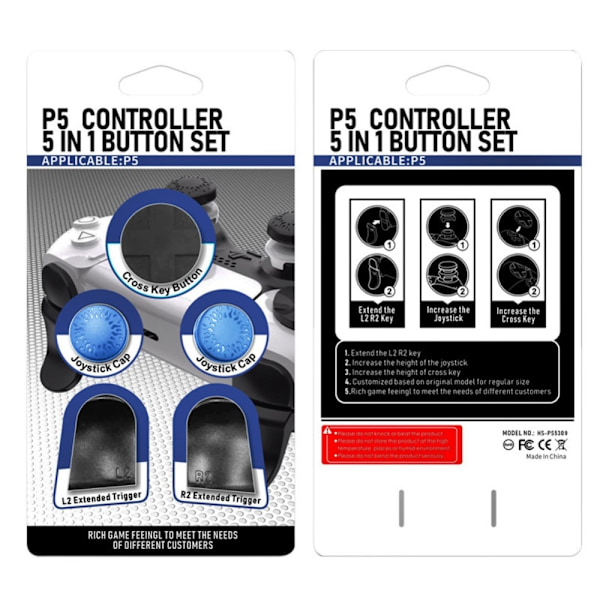 HONSON For Sony PS5 / PS5 Slim Spillkontroll L2 R2 Knapputvidelse Joystick Grip Riser Cap - Blå Blue