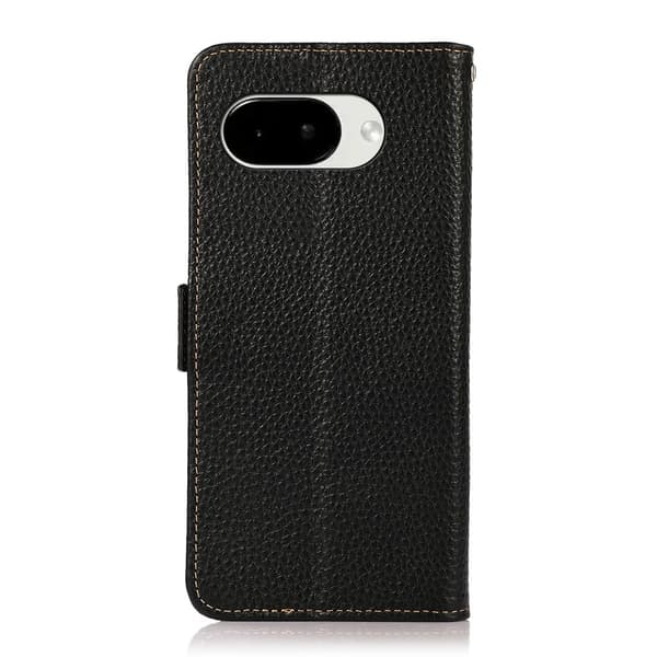 KHAZNEH Til Google Pixel 10a Telefonetui i Ægte Koskind Flip Cover - Sort Black