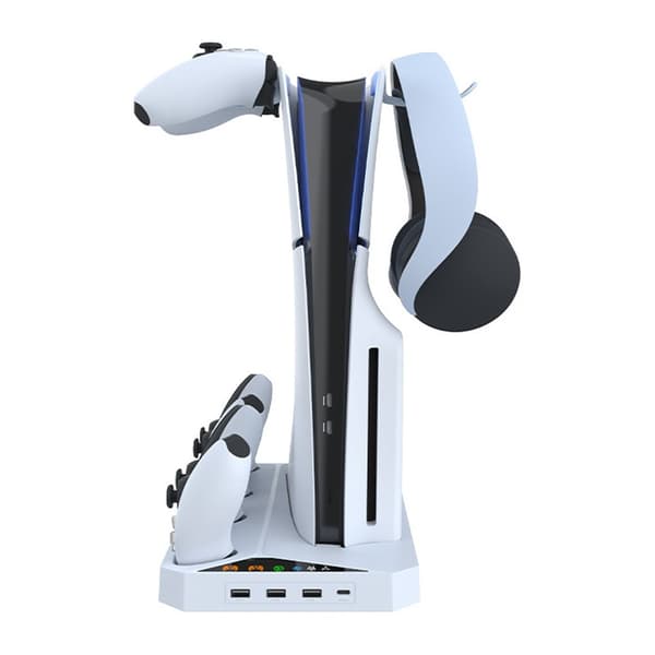 IPLAY til Sony PS5 Slim Digital / Disc Edition Kølestativ Dual Controller Ladestation Headset Ophæng White