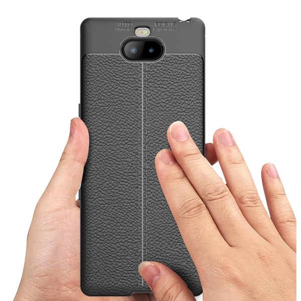 Litchi Skin TPU Mobiltelefon Taske til Sony Xperia 10 - Sort Black