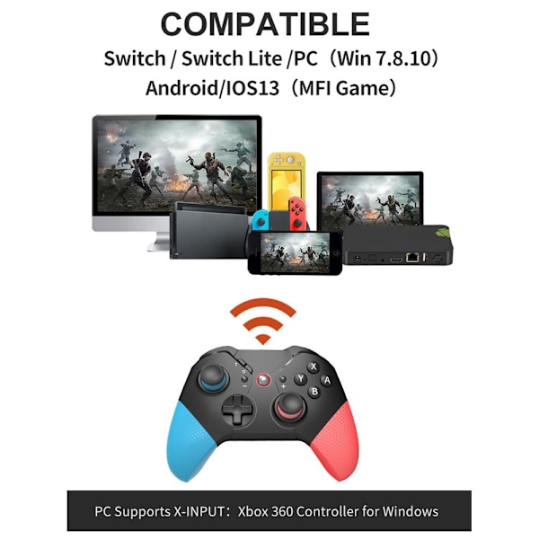 Kompatibel med Nintendo Switch trådløs spillkontroller vibrasjonsdesign - blå+rød Red