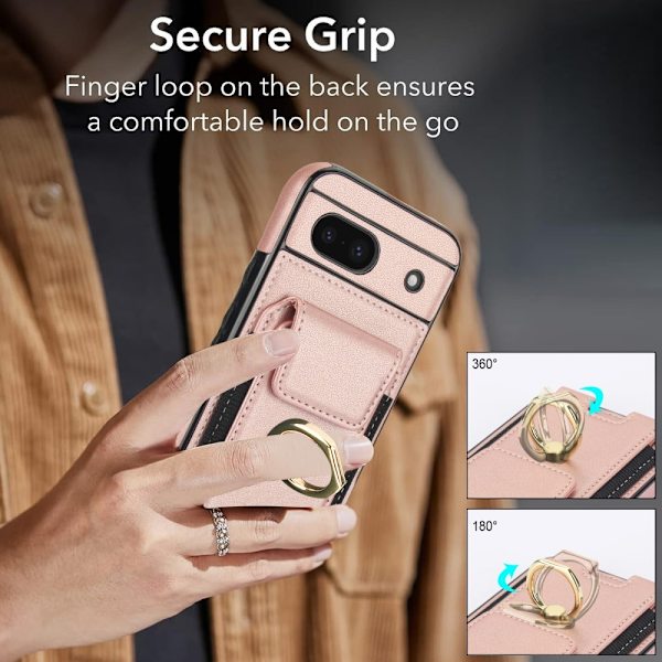 For Google Pixel 8a Kickstand Case Phone Cover with Card Slots - Rose Gold Black
