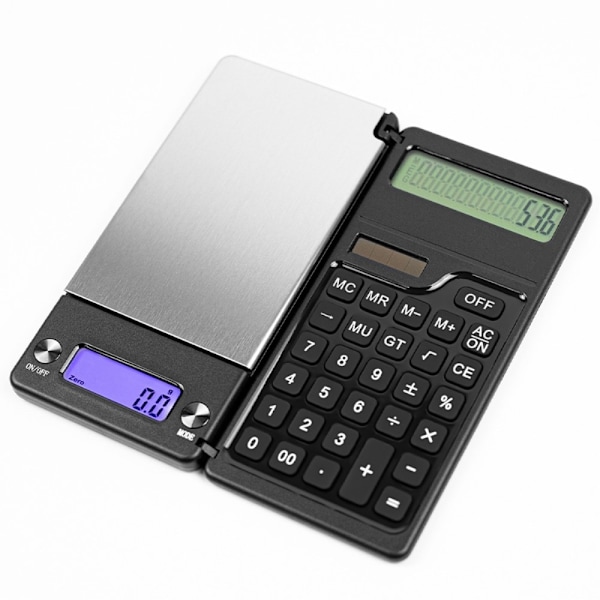Elektronisk Digital Våg Hög Precision + Miniräknare 2-i-1 Hopfällbar Kompakt Svart
