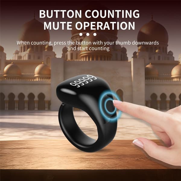 Smart Tasbih Zikr Ring vattentät digital räknare påminnelse om böneutrop (adhan) Svart