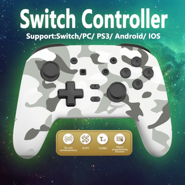 Kompatibel med Nintendo Switch Bluetooth Controller Gamepad Turbo Funktion White