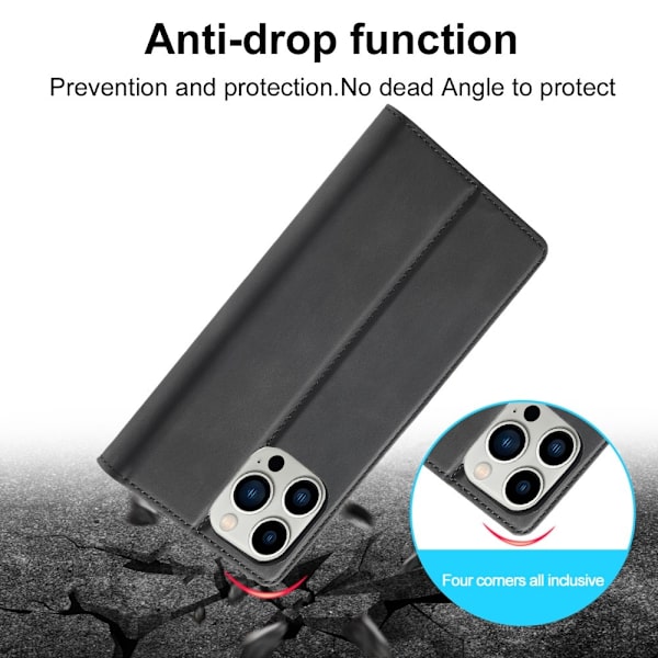 LC.IMEEKE Magneettinen puhelinkotelo iPhone 15 Pro Max -telineen lompakon suojukselle Black