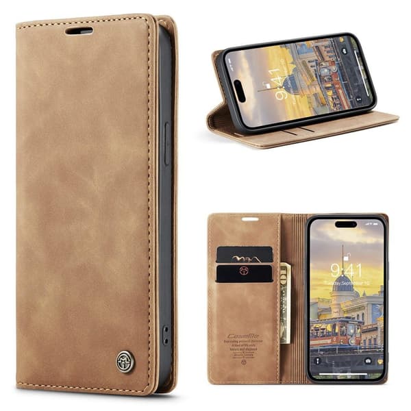 CASEME Retro Lompakkokotelo iPhone 15 Pro Max - Ruskea Brown