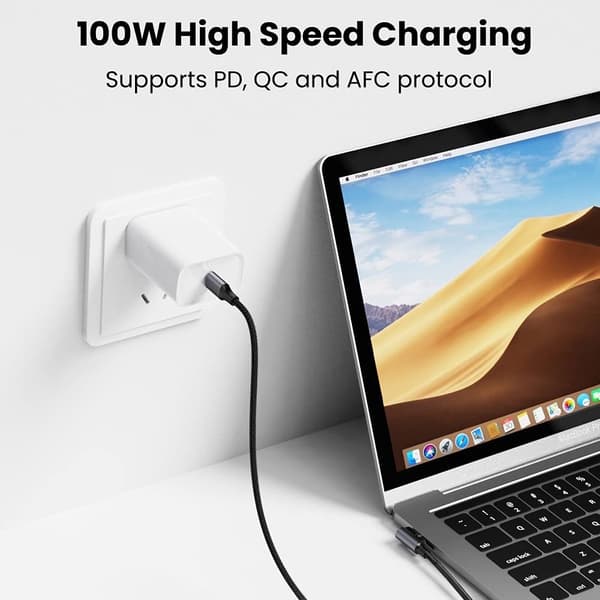 UGREEN 2m 100W hurtigopladningskabel USB - C - datakabel bøjet Black
