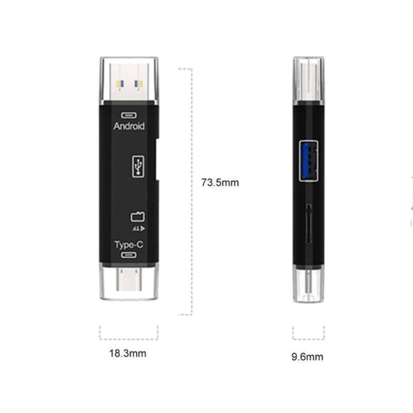 Minneskortläsare 5 i 1 Micro USB USB-C TF-kortläsare OTG-adapter Svart