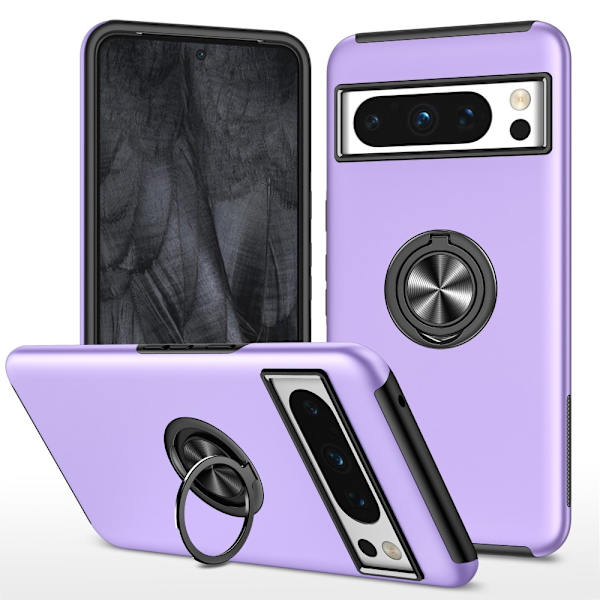 Til Google Pixel 8 Pro Fingerring Kickstand Hybrid Taske Purple
