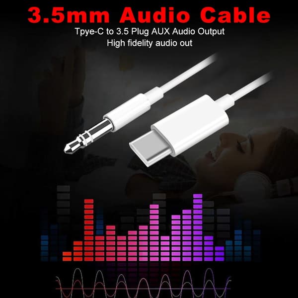 USB-C til 3,5 mm lydadapterkabel (AUX) for analog overføring White
