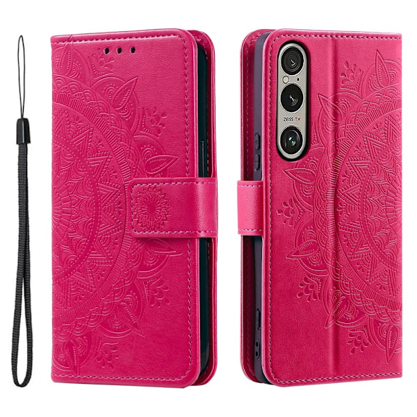 Til Sony Xperia 1 VII tegnebogscover Cover Shell Mandala Blomstermønster Red