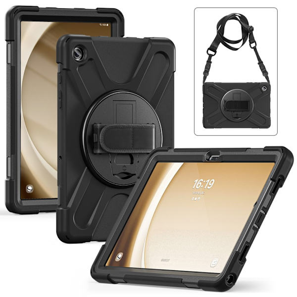 Samsung Galaxy Tab A9+ Heavy Duty Armor skal med axelrem Svart