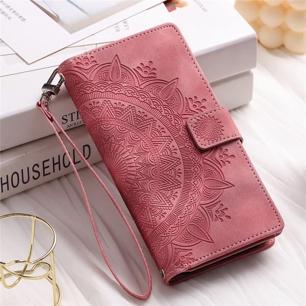 Til Google Pixel 10 Pro XL tegnebogscover Cover Shell Mandala Blomstermønster Pink gold