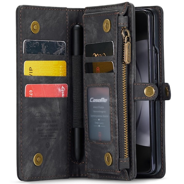 CASEME Retro läder plånboksfodral till Samsung Galaxy Z Fold6 Svart