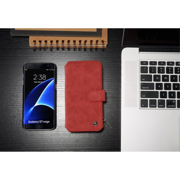 CASEME Samsung Galaxy S7 Edge Retro läder plånboksfodral Röd Red