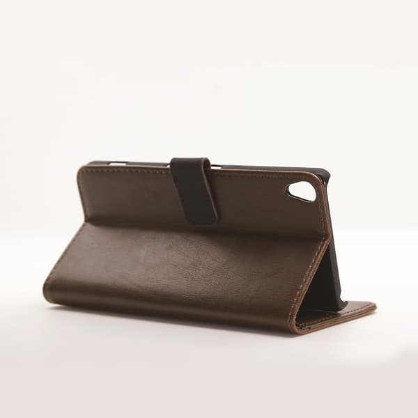 Sony Xperia XA Crazy Horse Texture Wallet Kansi DarkBrown Brown