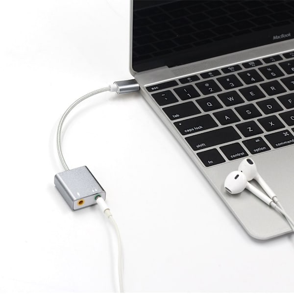 USB-C Audio Adapter External Stereo Sound Card Adapter with 3.5mm Silver
