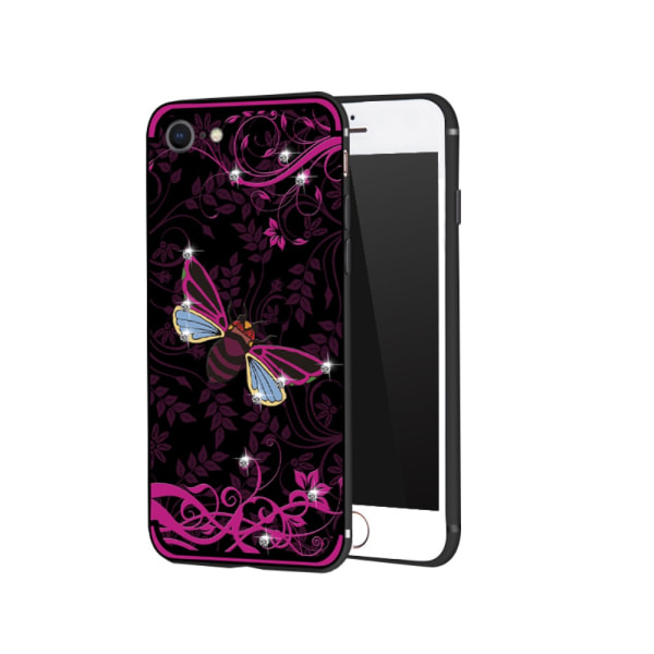 NXE Insect Pattern Rhinestone Decor TPU Cover til iPhone 8/7 - Pink