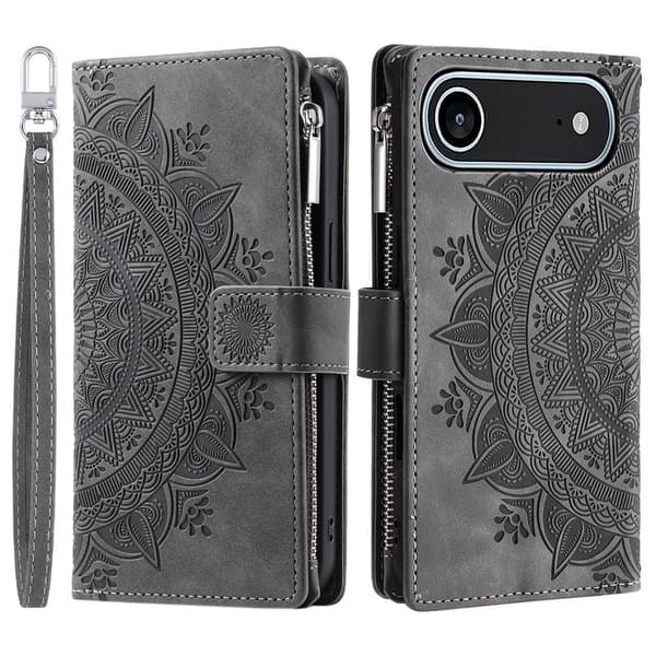 Pungetui kompatibelt med iPhone Air cover etui mandala blomstermønster Grey