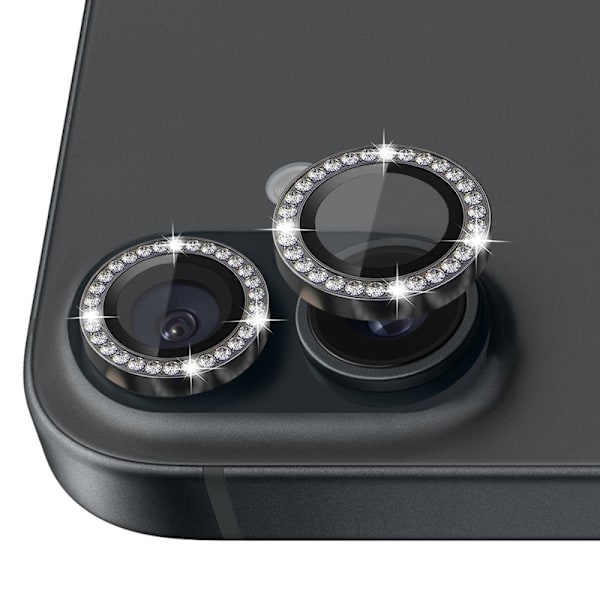 NORTHJO Kameralinsskydd med Strass för iPhone 16 / 16 Plus, Härdat Glas - Svart Svart