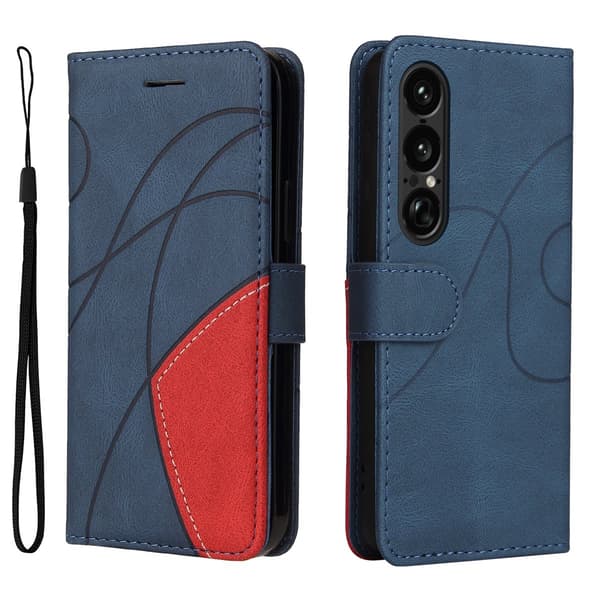 Til Sony Xperia 1 VII KT-serie-1 dobbeltfarve tegnebog Blue