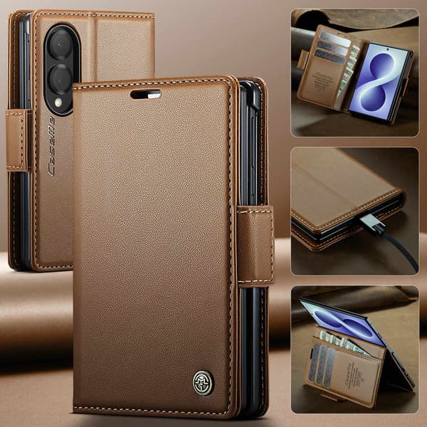 CASEME Glansigt telefonplånboksfodral till Samsung Galaxy Z Fold8 Brun