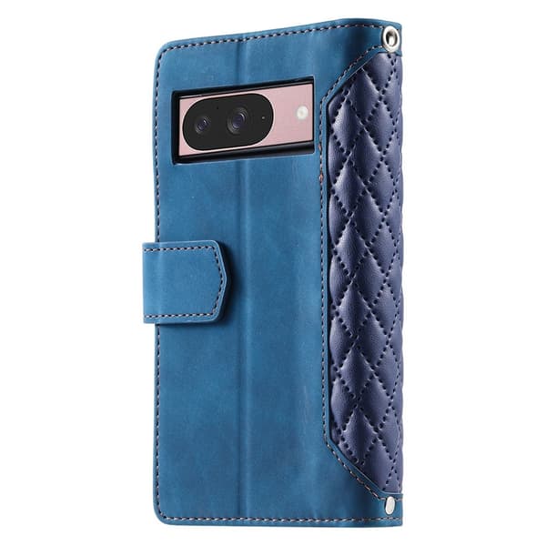 Google Pixel 10 Pro / 10 / 9 Pro / 9 Zipper Wallet Case Rhombus Stitching Line Puhelinsuojus Blue