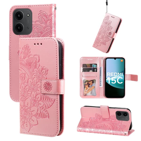 For Xiaomi Redmi 15C Stativdeksel Mandala Lommebokdeksel Pink