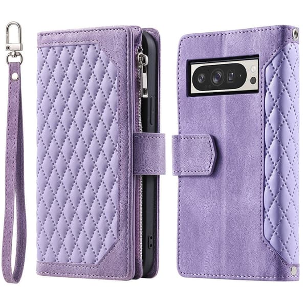 För Google Pixel 10 Pro XL Zipper Wallet Case Rhombus Telefonfodral Lila