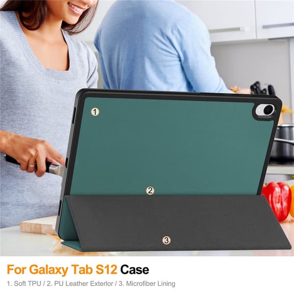 Surfplattefodral med stöd och pennfack till Samsung Galaxy Tab S12+ Grön