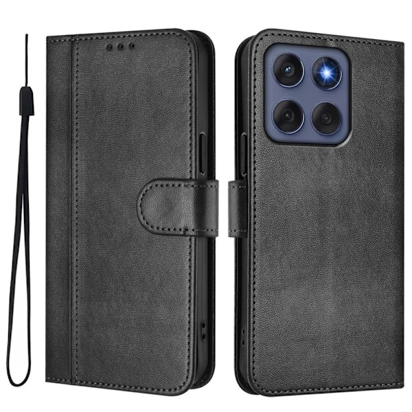 Til Motorola Edge 60 5G / 60 Fusion 5G Etui Pung Stand Retrostruktur Black