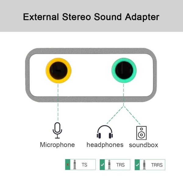 Externt Ljudkort USB 3,5 mm hörlurs- och mikrofonuttag Silver