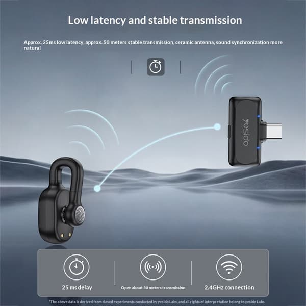 Myggmikrofon, USB-C-kontakt, AI-støyreduksjon, 2 mikrofoner + 1 mottaker Black