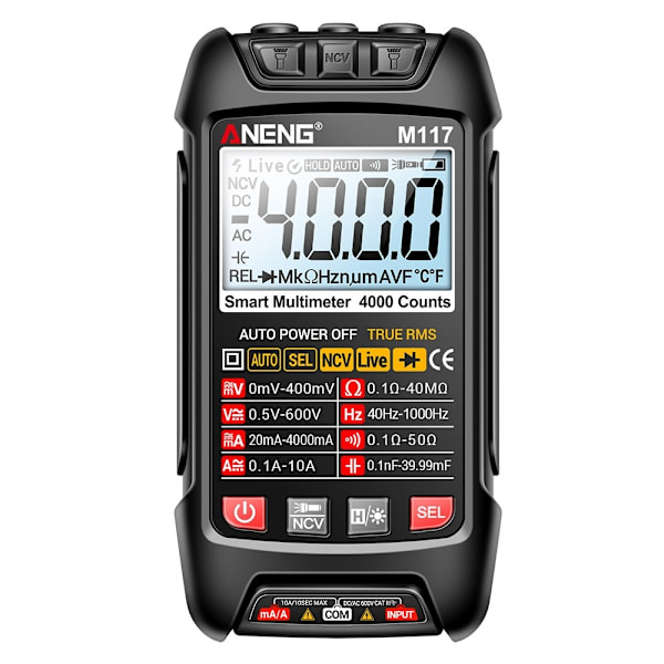 Multimeter Auto-Ranging Digital Tester Intelligent Multi Tester Svart
