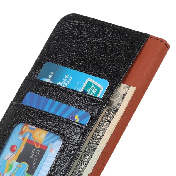 Nappa Texture Split Wallet Stativbetræk til Motorola Moto G54 - Black