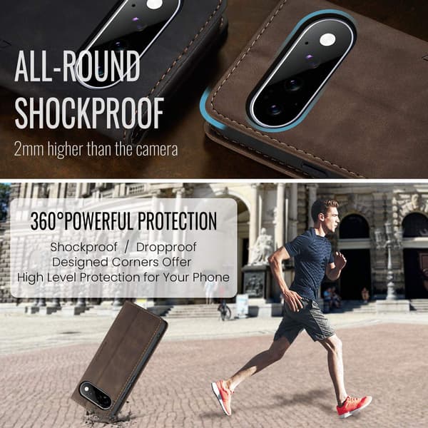 CASEME Telefonlommebokdeksel med stativ til Google Pixel 11 Pro og Google Pixel 11 Brown