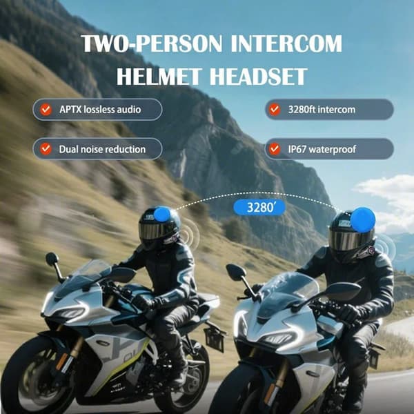 Motorcykelhjelm Bluetooth Intercom Headset IP67 Vandtæt 1000m Rækkevidde Tovejs Black