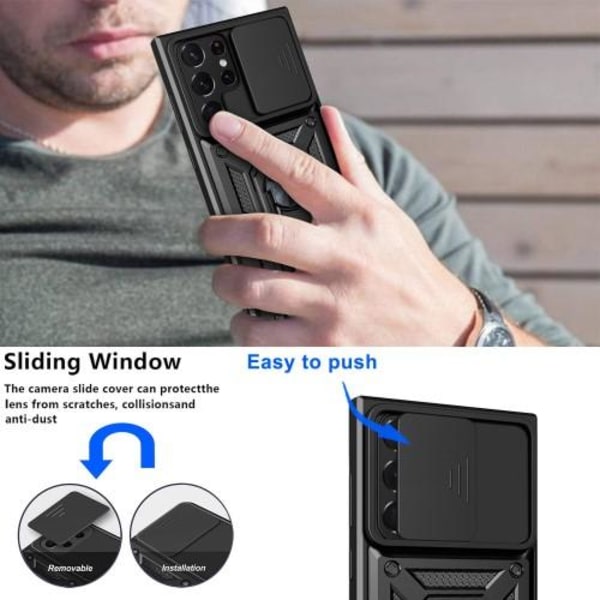 Samsung Galaxy S23 Ultra iskunkestävä TPU+PC Kickstand Puhelinko Black