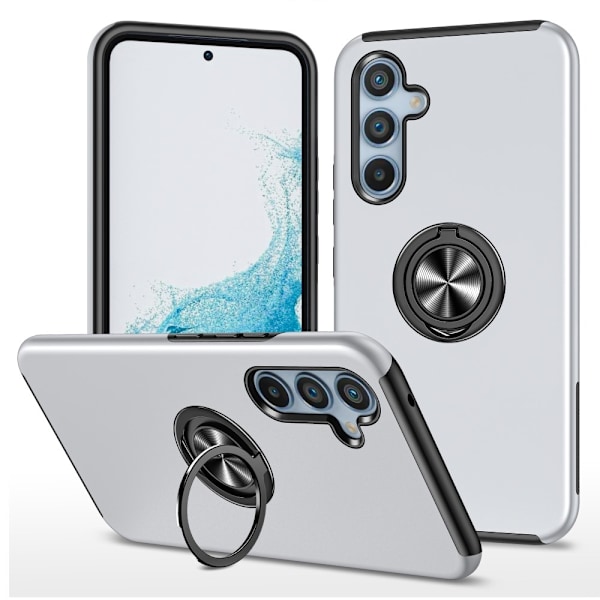 Til Samsung Galaxy A26 5G Hybrid Cover med Roterbar Ringholder Silver