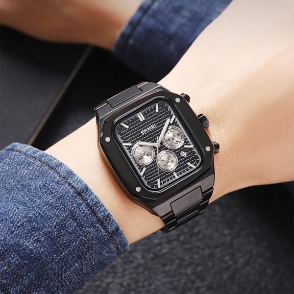 SKMEI Clock Business Quartz Watch Square Fashion Rannekello Luminous - Musta Black