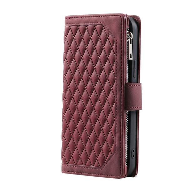 För Samsung Galaxy S26 5G Zipper Wallet Case Rhombus Telefonfodral Röd