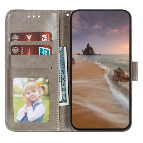Till Samsung Galaxy A16 5G / A16 4G fodral i PU-läder med Blommönster - Grå grå