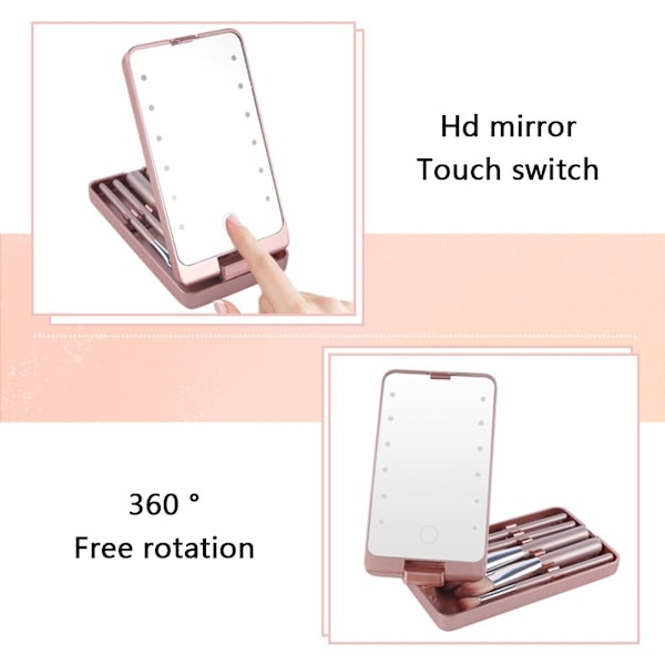 The make-up brush set 5 brushes rechargeable LED light mirror Pink