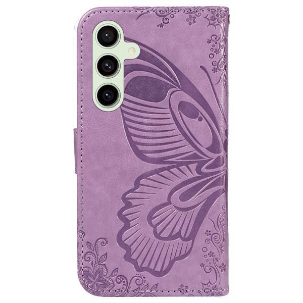 För Samsung Galaxy S24 FE Fodral Ställ Plånboksfodral Fjärilsmönster - Lila Lila