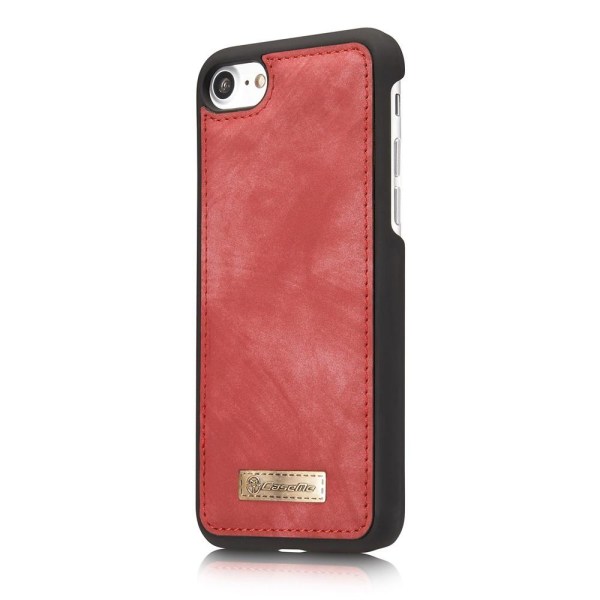 CASEME iPhone 8 / 7 / SE Retro Split läder plånboksfodral - Röd Röd
