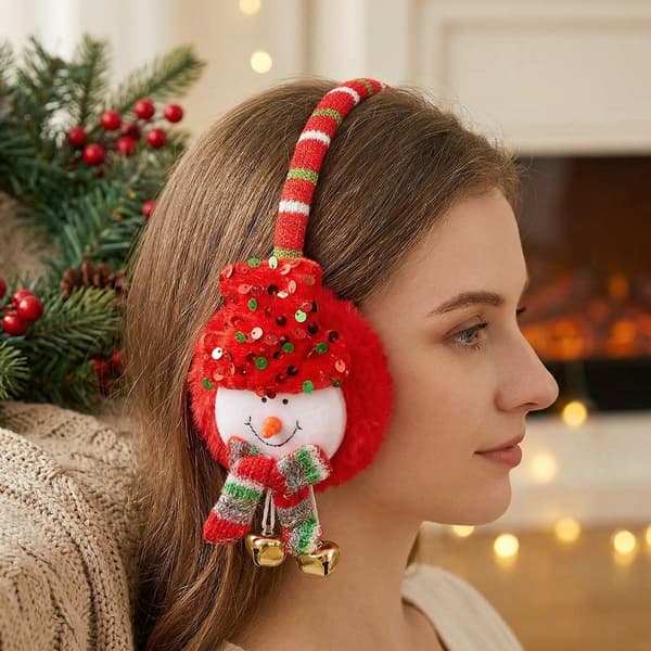 Festlige høreværn – bløde, varme og justerbare – julepynt til julefesten – Julemanden Red