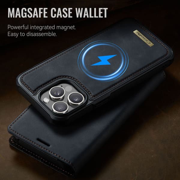 CASEME Til iPhone 15 Pro Max Lommebokdeksel Magnetisk Avtakbar RFID Beskyttelse - Svart Black